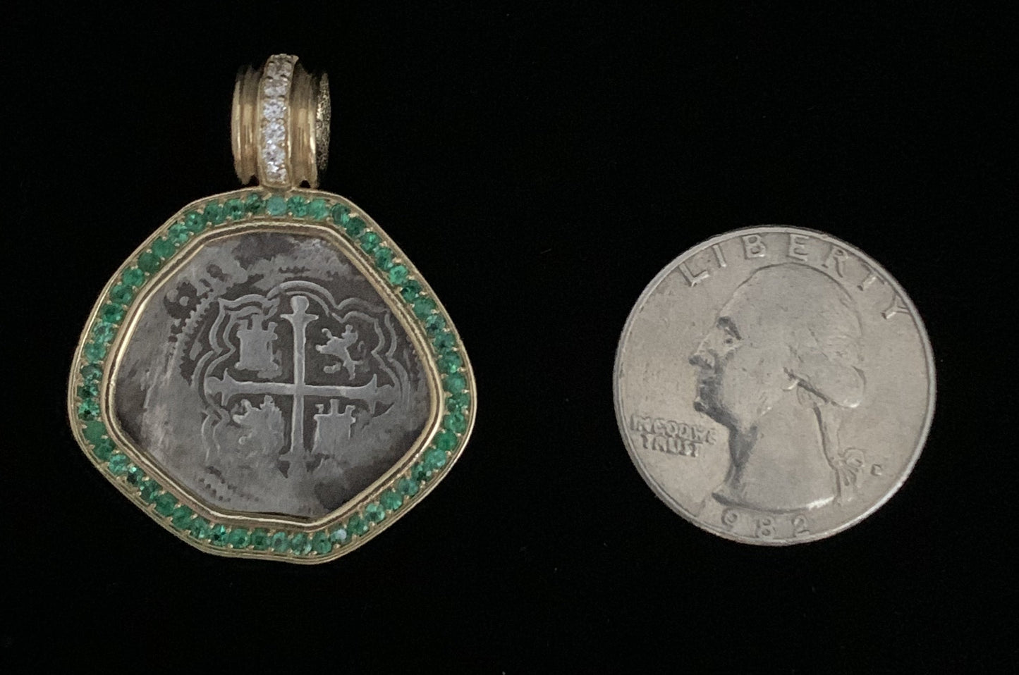 Mexico City Coin with Pave Set Emeralds