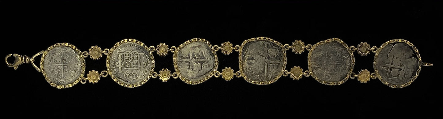 Mixed Spanish Coin Bracelet with Flowers