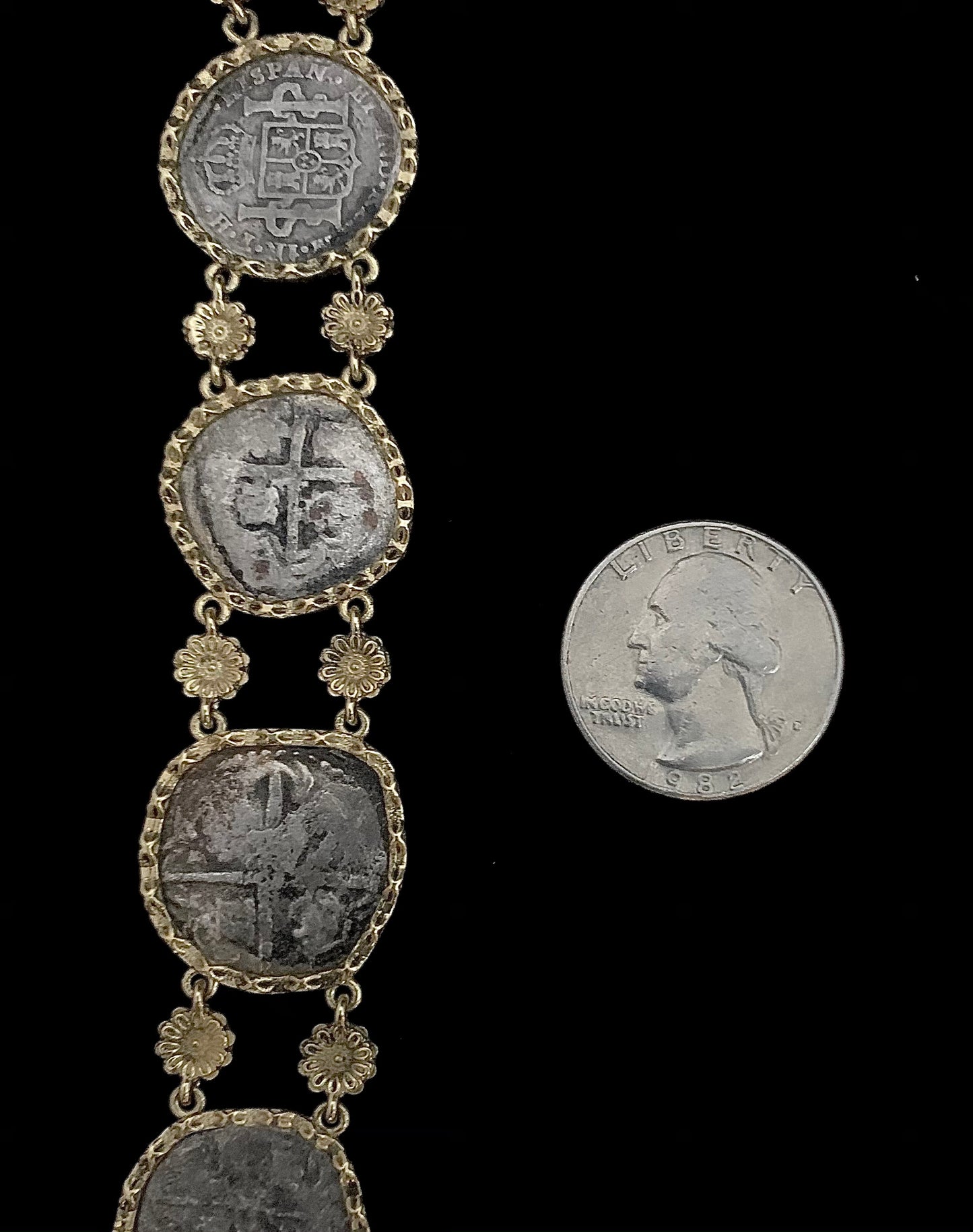 Mixed Spanish Coin Bracelet with Flowers