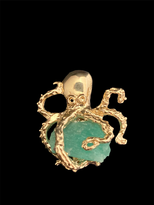 14K Gold Octopus with Emerald