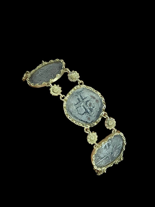 Mixed Spanish Coin Bracelet with Flowers